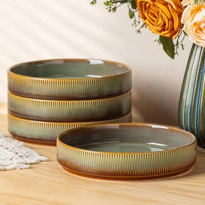 7.5" Ceramic Pasta Bowls Set of 4, Salad Bowls | Versatile Serving Bowls for Pasta, Salad, Fruit & Noodles, Housewarming & Wedding Gift, Sage Umber - color: Sage Umber, size: 7.5 Inch