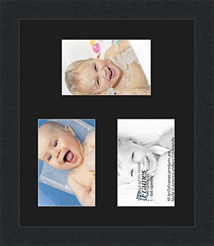 ArtToFrames Collage Photo Frame Double Mat with 3-4x6 Openings and Satin Black Frame - color: Black, size: 3 - 4x6