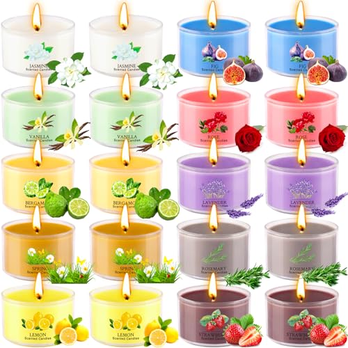 Aromatherapy Scented Candles 20 Pack - Small Candle Gift Set for Women with 10 Scents, 35g Long-Lasting Soy Wax Candles for Relaxation, Yoga, Bath, Home Decor, Mother's Day, Birthday Present