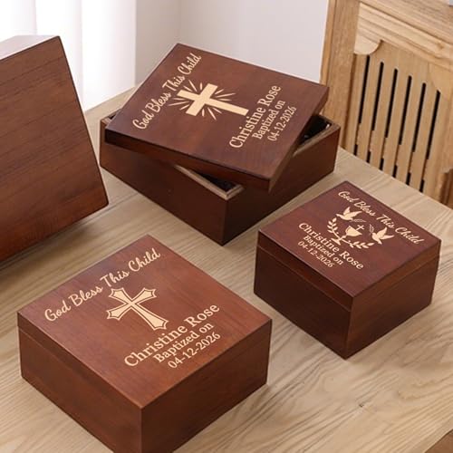 Baptism Gifts for Boys and Girls Personalized Wood Memory Box for Keepsakes | Custom Baptism Gift Box, Wooden Keepsake Storage Boxes for Jewelry, Mementos & Photos, Customize Name, Date & Cross Design - size: 7.7"L x 7.7"W x 3.9"H, style: Baptism