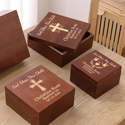 Baptism Gifts for Boys and Girls Personalized Wood Memory Box for Keepsakes | Custom Baptism Gift Box, Wooden Keepsake Storage Boxes for Jewelry, Mementos & Photos, Customize Name, Date & Cross Design - size: 7.7"L x 7.7"W x 3.9"H, style: Baptism