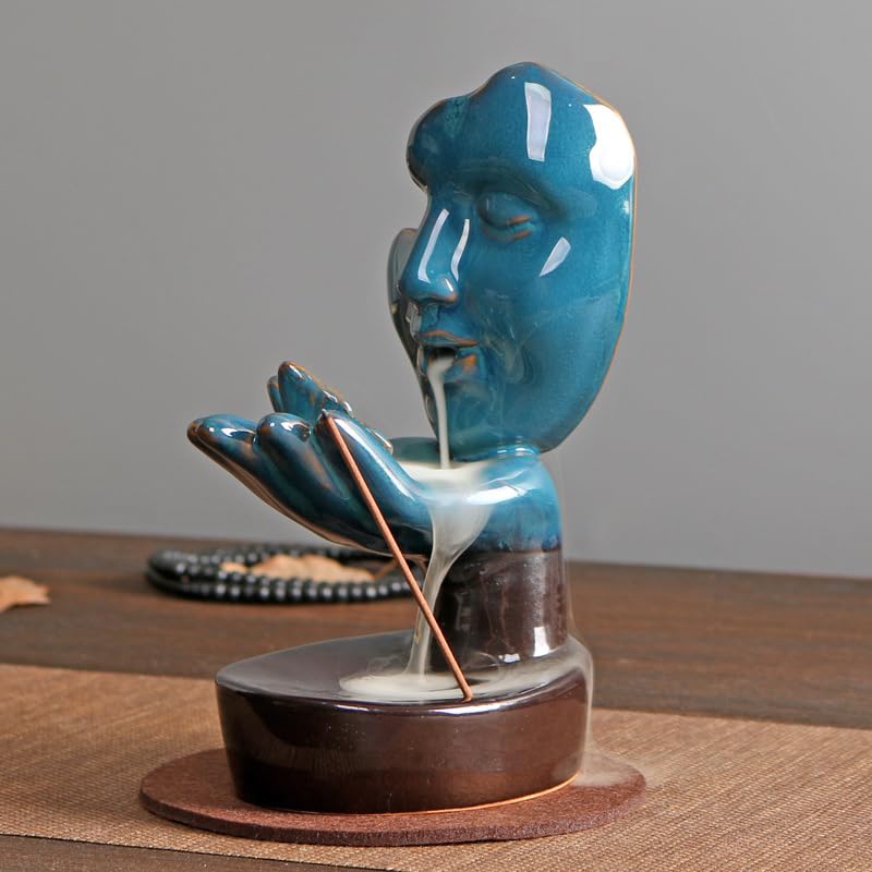 Woman Face on Hands Butterfly Statue Backflow Incense Holder,Waterfall Incense Burner Holder for Sticks Cones Home Office Yoga AI0036 - color: Face Statue 1