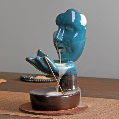 Woman Face on Hands Butterfly Statue Backflow Incense Holder,Waterfall Incense Burner Holder for Sticks Cones Home Office Yoga AI0036 - color: Face Statue 1