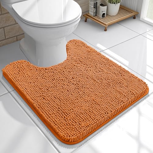 OLANLY Toilet Rugs U-Shaped 20x20, Soft Absorbent Chenille Contour Rugs | Clay, Quick-Drying Rubber Backing, Machine Washable Non-Slip Shaggy Bathroom Mat for Toilet, Home Decor Accessories - color: Clay, size: 20" X 20" Contour Rug