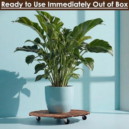 Novabright 20” Wooden Rolling Plant Heavy Duty Dolly Caddy with Locking Wheels Heavy Duty Wooden Plant Dolly Mobile Stand for Large Pots Small Furniture Outdoor(1pcs) - size: 20 Inch