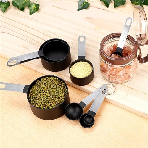 8 PCS Tainless Steel Measuring Cups and Spoons Set, Nesting Measuring Cup and Spoon Set for Precise Cooking Measurements in the Kitchen, Black - color: Black