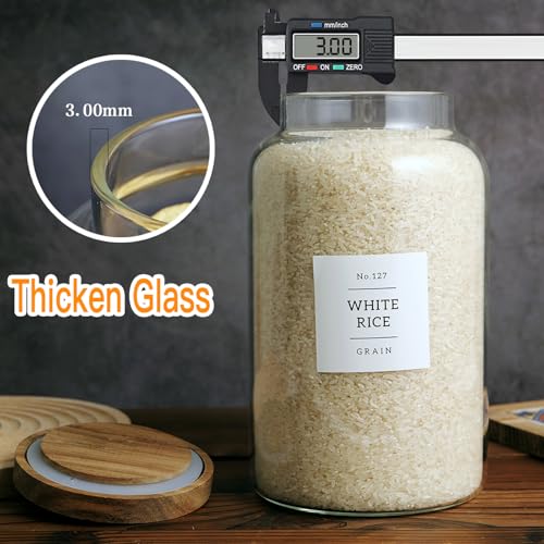 CZHQSMZ Set of 2 Large Glass Jar with Airtight Acacia Lid and 132 Kitchen Pantry Labels, Clear Glass Food Storage Jars Containers for Rice Flour Pasta Sugar Coffee Cookie and More(98 Fl Oz/2800 Ml) - color: 2800ml