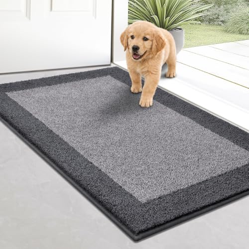 Door Rug 20" x 32", Washable Throw Rug for Kitchen, Bathroom | Non Slip, Dirt trapping, Absorbent, Quick Drying, for Entryway, Bedroom, Floor - color: Grey, size: 20" x 32"