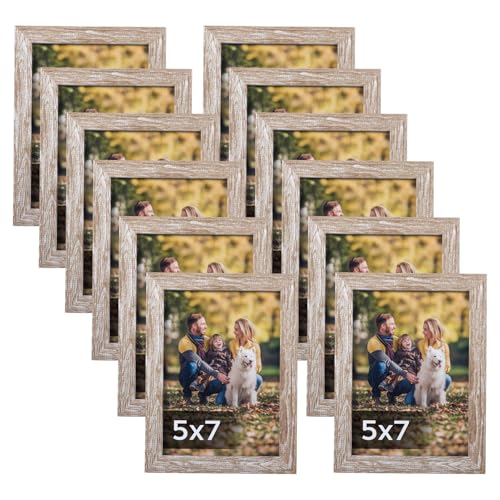 Lyeasw Rustic 5x7 Picture Frame Set of 12, Multi Woodgrain Farmhouse Photo Frames for Wall or Tabletop, Beige - color: Beige, size: 5x7
