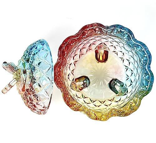 Colorful Crystal Glass Candy Snack Barrel Storage Jar Embossed Luxury Cookie Buffet Canister With Lids Jewelry Box Jar Biscuit Containers - color: Butterfly