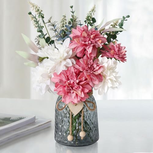 Faux Flowers in Vase,Artificial Flowers in Vase,Table Centerpieces for Dining Room,Flower Centerpieces for Tables,Fake Flowers,Kitchen Decor,Coffee Table Decor - color: Pink