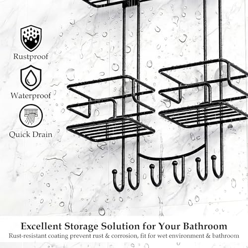SRIWATANA Shower Caddy Hanging, Shower Organizer with Razor Hooks, Black | Rustproof Shower Rack, No Drilling Shelves Over Shower Head, Anti-Swing Scution Install, Bathroom Holder for Sponge Loofah - color: Black