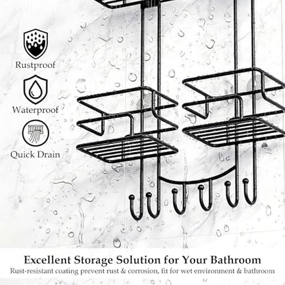 SRIWATANA Shower Caddy Hanging, Shower Organizer with Razor Hooks, Black | Rustproof Shower Rack, No Drilling Shelves Over Shower Head, Anti-Swing Scution Install, Bathroom Holder for Sponge Loofah - color: Black