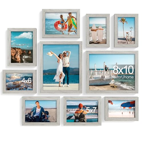 decorUhome 10 Pack Assorted Picture Frame Set for Wall & Tabletop, P0710GR | Grey, Multi Size Picture Frame Includes Two 8x10 / Four 5x7 / Four 4x6 for Family Gallery Wall - color: Grey