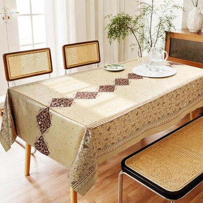 Rectangle Heavy Duty Vinyl Tablecloth Flower Gold Waterproof Oil-Proof Table Cloth Wipeable Fabric Table Cover Protector for Banquet Gathering Birthday Use（Gold Metallic Flower 54"x78"） - color: Gold Metallic Flower