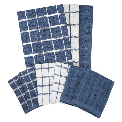 Ritz Premium 3-Pack Kitchen Towel & 6-Pack Dish Cloth Set - Highly Absorbent, Super Soft, Long-Lasting, 100% Cotton Terry Drying Cleaning Cloths, Federal Blue - color: Federal Blue, size: 9-Pack Bundle