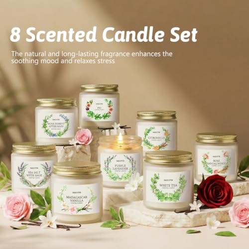 Scented Candles for Home,8 Pack Soy Candles Gift Set for Women,Aromatherapy Candle with Crystals Inside-Perfect for Mother's Day,Valentine's Day, Birthdays, Anniversaries,Christmas