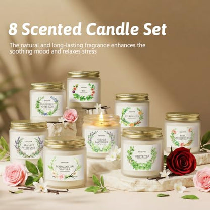 Scented Candles for Home,8 Pack Soy Candles Gift Set for Women,Aromatherapy Candle with Crystals Inside-Perfect for Mother's Day,Valentine's Day, Birthdays, Anniversaries,Christmas
