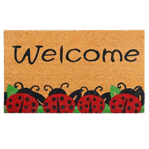 Coir Welcome Mat, Non-Slip, Ladybugs, 17 x 29 in | 100% Natural Coir, Anti-Shedding, Durable PVC Backing, Traps Dirt and Mud, Indoor and Outdoor Entryway, Easy to Clean - color: Ladybugs, size: 17x29