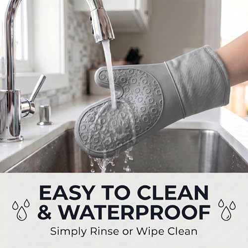 Silicone Oven Mitts 2-Pack, 13.5" Heat Resistant 500F, Non-Slip BPA-Free with Soft Cotton Lining, Kitchen Gloves for Baking, Cooking, BBQ & Grilling (Gray) - color: Gray