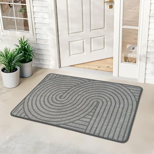 HDFK Geometric Front Door Mat Grey 35x24inches Non-Slip Low-Profile Indoor | Absorbent Washable Easy Clean Welcome Entrance Rug - color: Grey, size: 35"x24"