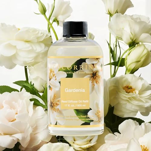 Reed Diffuser Refill Gardenia 17oz (500ml) with 8 Sticks - Premium Long-Lasting Scented Oil, Home Fragrance for Bedroom, Bathroom Home Decor - size: 17oz