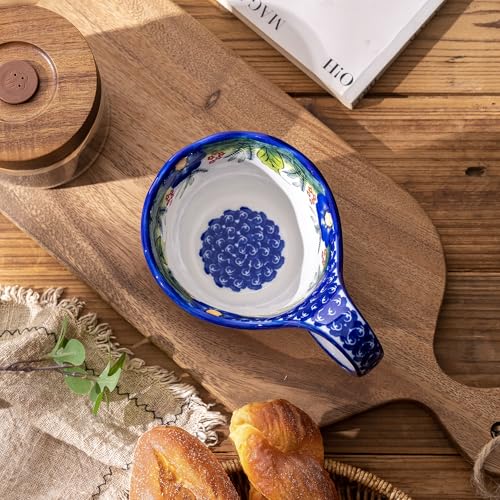 18oz Large Ceramic Soup Mug with Handle, Hand-Painted Floral Style Bowl, High-Fired Stoneware, Microwave & Dishwasher Safe, Ideal for Soup, Cereal, Oatmeal, Stews, and Gifts - color: Red & Blue Fiesta