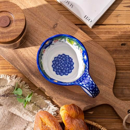 18oz Large Ceramic Soup Mug with Handle, Hand-Painted Floral Style Bowl, High-Fired Stoneware, Microwave & Dishwasher Safe, Ideal for Soup, Cereal, Oatmeal, Stews, and Gifts - color: Red & Blue Fiesta