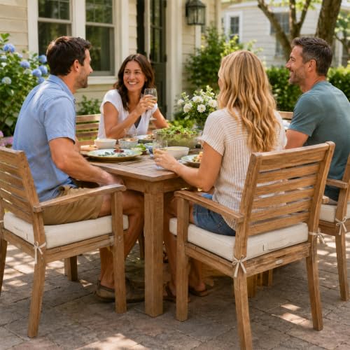 Outdoor Chair Cushions Set of 4, 19x19 Waterproof Patio Pads, Beige | Fade resistant fabric with ties, handle and 3-inch foam for dining seats, decks, porches, gardens and hard seating - color: Beige