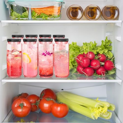 Ruckae Pink 16oz 10 Pack Juice Bottles, Glass Bottles Juicing with Lids, Smoothie Cup Lids and Straws, Water Bottle Mason Jar Drinking Glasses for Juicing, Smoothies, Kombucha - color: Pink, size: 16oz-10pack
