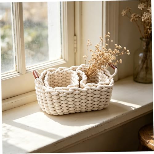 Nordic Woven Storage Baskets Thick Cotton Rope Nested Bins Versatile Organizers for Toys Clothes and Home Decor Set of 3