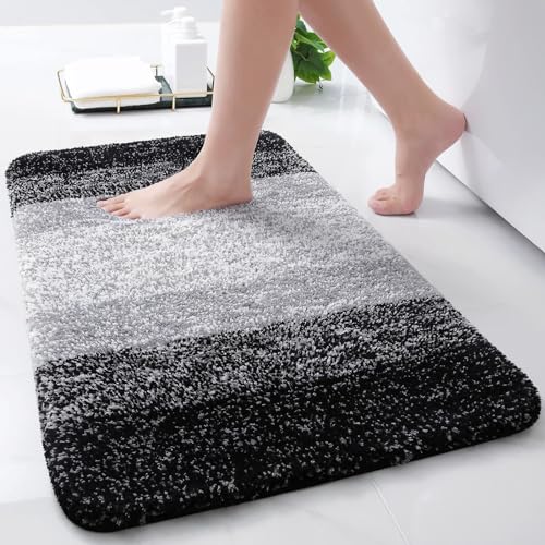 Arotive Microfiber Bathroom Rugs, Shaggy Soft Absorbent Bath Rug, 30x17 | Black, Rubber Backing Thick Plush Machine Washable Dry Bath Mats for Bathroom, Tub and Shower, Rectangular - color: Black, size: 30" X 17"