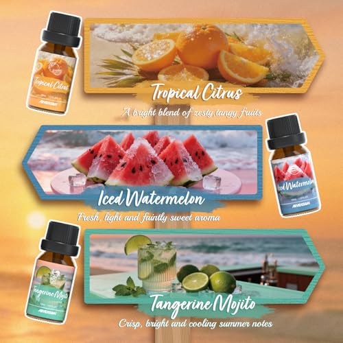 ARVIDSSON Hawaii Fragrance Oil Set, Summer Essential Oils for Diffuser, Tropical Scent Oils - Sunset Breeze, Coconut Coast, Gild Pineapple, Tropical Citrus, Iced Watermelon, Tanderine Mojito - color: Pink