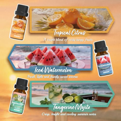 ARVIDSSON Hawaii Fragrance Oil Set, Summer Essential Oils for Diffuser, Tropical Scent Oils - Sunset Breeze, Coconut Coast, Gild Pineapple, Tropical Citrus, Iced Watermelon, Tanderine Mojito - color: Pink