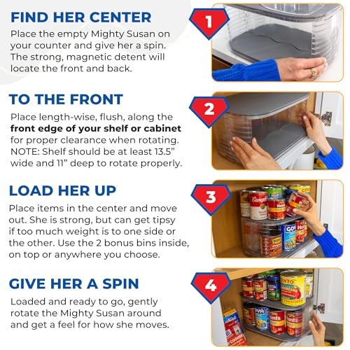2-Tier Lazy Susan Pantry Organizer – Steel Reinforced Turntable for Kitchen Cabinets & Pantry Storage – Heavy-Duty Can Organizer Holds Up to 30 lbs – Rotates 360° – Includes 2 Bonus Bins | Two Rotating Steel-Reinforced Shelves, Holds 30 lbs, 360-Degree Ro