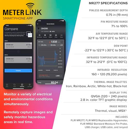 FLIR MR277 Moisture Meter, MSX IR Camera & Hygrometer for Building Inspection | 160x120 thermal, MSX, non-invasive sensor, building inspection, air leaks, insulation voids, documentation - style: MR277