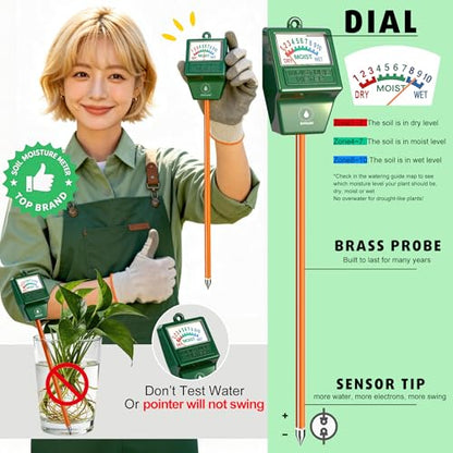 2 Pack Soil Moisture Meter, Plant Water Meter Hygrometer | Instant Read Soil Water Level, No More Guess, No Battery Required, Easy to Read & Use, Durable, Indoor Potted/Outdoor Plants