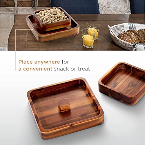 FANATU Wood Pistachio Snack Bowl with Shell Storage, Double Dish Nut Bowl | Magnetic Removable Lid Creates A Convenient Nut Serving Tray For Quick Refills, Cleanup, Movie Nights And Parties - color: Brown