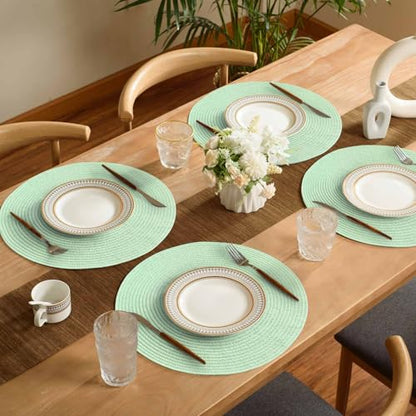 FunWheat Round Braided Placemats Set of 6 Place mats for Dining Tables Woven Heat Resistant Table Mats 15 inch (Mint Green) - color: Solid Mint Green, size: 6pcs