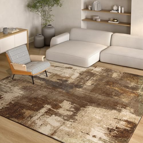 Kelarea Washable Area Rug 4x6, Non-Slip Low Pile Abstract Brown | Water & Stain Resistant, Pet Friendly, Easy Clean, Ultra Soft, for Living Room, Bedroom, Nursery, Ofiice - color: Brown, size: 4' x 6' (Rectangular)