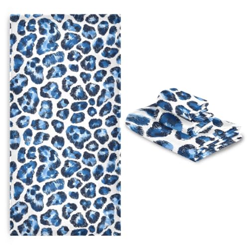 Bath Towel Sets for Bathroom Hand Towels Fingertip Towels Blue White Leopard Decorative Soft Cotton Absorbent 3 Piece