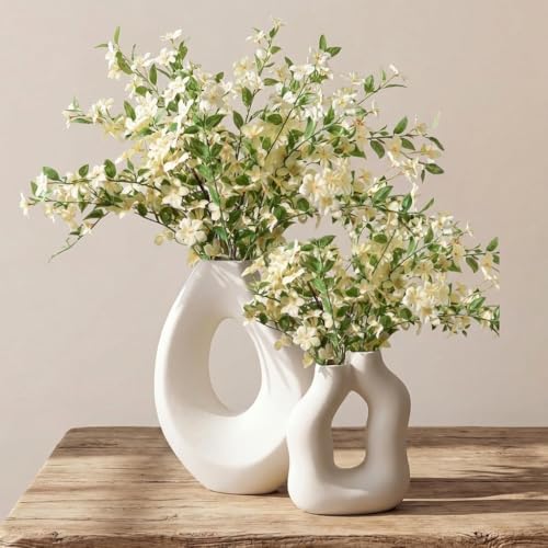 Ceramic Vase Set of 2, Modern Donut Vases | Nordic Minimalist Boho Home Decor,Centerpieces for Dining Tables Living Room Shelf Mantel Entryway - size: 8.8"h