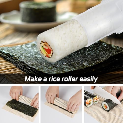 Sushi Making Kit, Upgraded 11.8 Inches Sushi Roller, Sushi Rolling Mat Sushi Maker Sushi Kit, Sushi Bazooka Easy Made Sushi - color: Translucent White