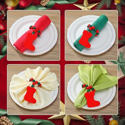 KPOSIYA Christmas Napkin Rings Set of 12, Snowflake Socks Napkin Rings for Table Decor, Wooden Napkin Holder Buckle for Christmas,Winter Holiday, Home Party, Wedding Supplies - size: 12pcs, style: Socks&Snow