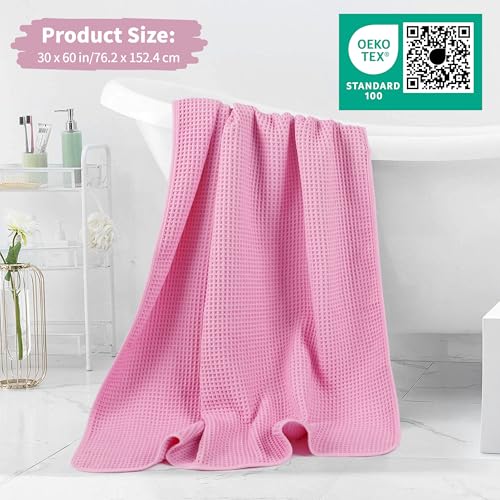 MICROFI New Microfiber Waffle Bath Towels, 2 Pieces, Oversized, Soft, Absorbent, Fast Drying, Lint Free 430 GSM (30''x60''/76cm x 152cm) - color: Pink