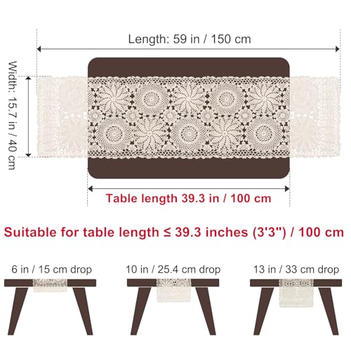 kilofly Handmade Crochet Cotton Rectangular Table Runner, 15 x 59 inch, Beige - color: Beige, size: 15 x 59 Inch