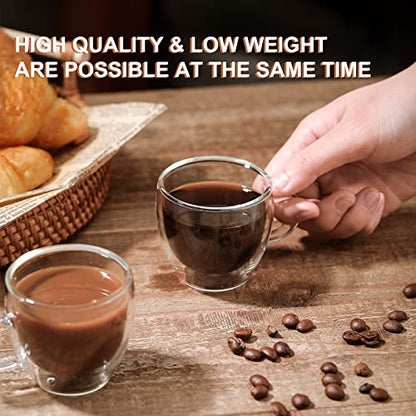 KitchenTour Insulated Coffee Mug 2.5 oz- Double Wall Glass Coffee Cup with Handle Set of 4 - Clear Glass Drinkware for Espresso，Cappuccino, Latte，Hot Beverages - style: 2.5oz