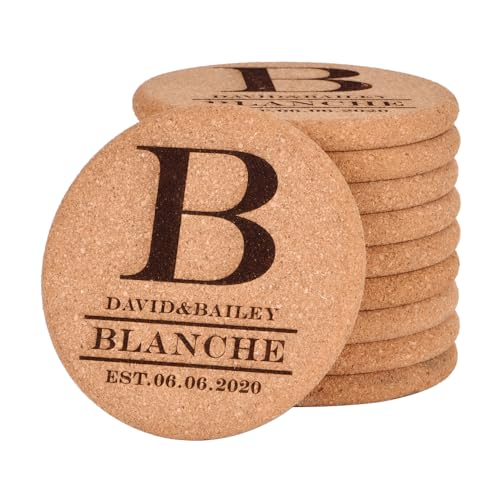 Personalized Cork Coasters for Drinks, Custom Engraved Absorbent Heat & Water Resistant Coasters for Cups and Mugs (B) - color: B