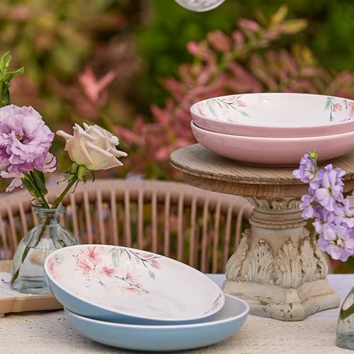 Bico Spring Sakura Pasta Bowls, 35oz Salad Bowl Set of 4, Large Ceramic Serving Dinner Bowls for Soup and Cereal, Microwave and Dishwasher Safe, Gift for Housewarming and Thanksgiving - color: Spring Sakura