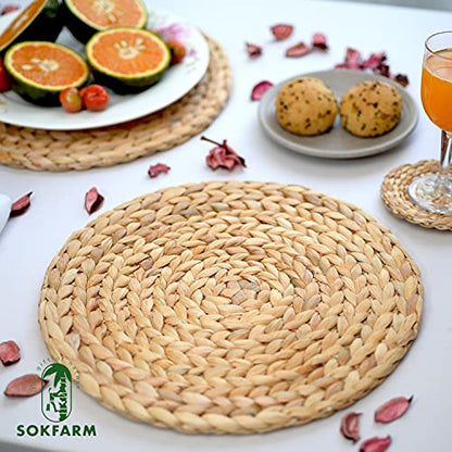 Woven Placemats Set of 10, Table Mats Set of 10, Water Hyacinth Round Placemats for Round Table, Chargers for Dinner Plates, Wicker Chargers for Dinner Plates, Woven Placemat, Place Mats 11.8 in - size: Placemats 11.8in Set 10